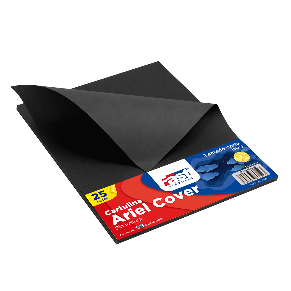 HOJA ARIEL COVER CARTA 180GRS. COLOR NEGRO (PX25)