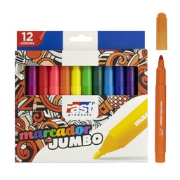 MARCADOR FAST ESTUCHE JUMBO 12 COLORES