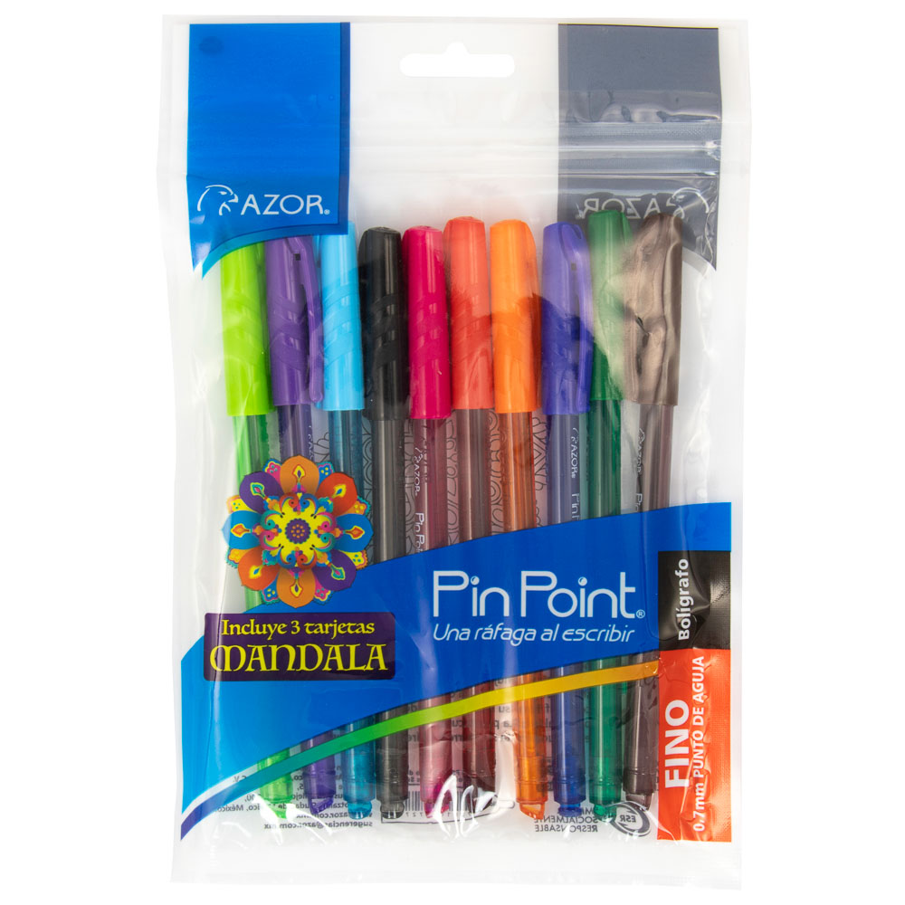 BOLIGRAFO AZOR 6810 P/FINA 0.7MM C/MANDALAS 10 COL.