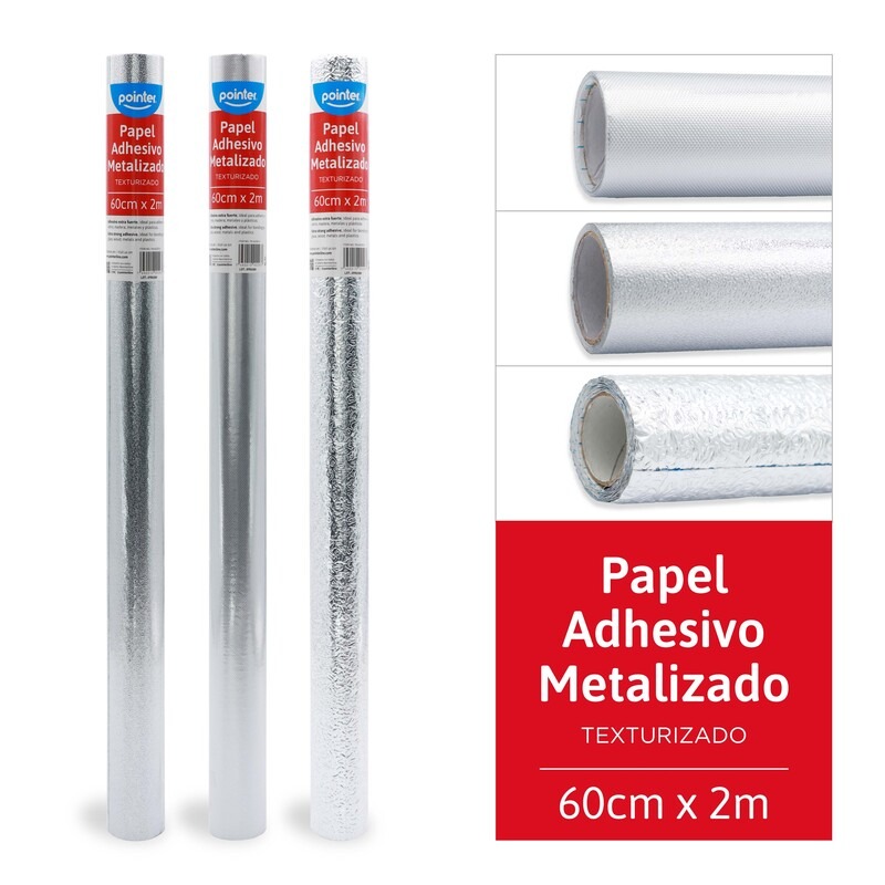 PAPEL ADHESIVO POINTER TEXTURIZADO 2MTS PLATA