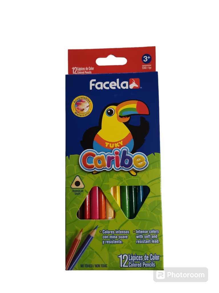CRAYON FACELA CARIBE TRIANG. 12 COLORES