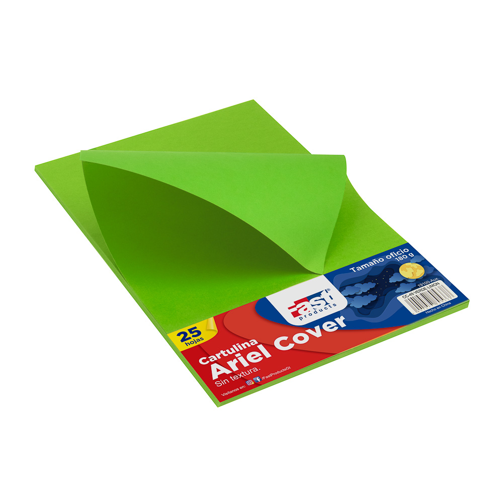 HOJA ARIEL COVER OFICIO 180GRS. COLOR VERDE LIMON (PX25)