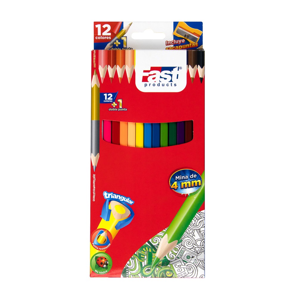 [DIST00375] CRAYON DE MADERA FAST TRIAN. LARGO 12 COL. 4MM