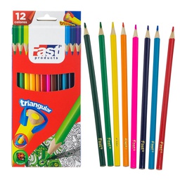 [DIST00468] CRAYON DE MADERA FAST TRIAN. LARGO 12 COLORES