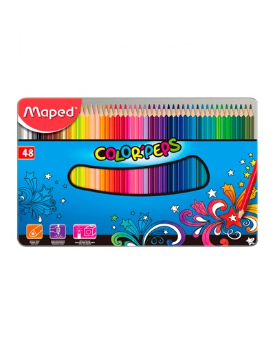 CRAYON DE MADERA MAPED 832058 LARGO TRIANG. C/METAL 48 COLORES
