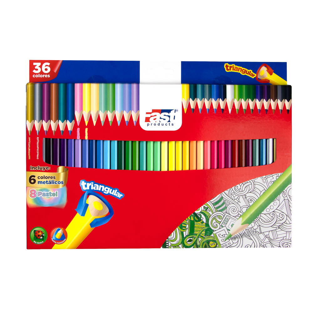 CRAYON DE MADERA FAST TRIANG. LARGO 36 COLORES