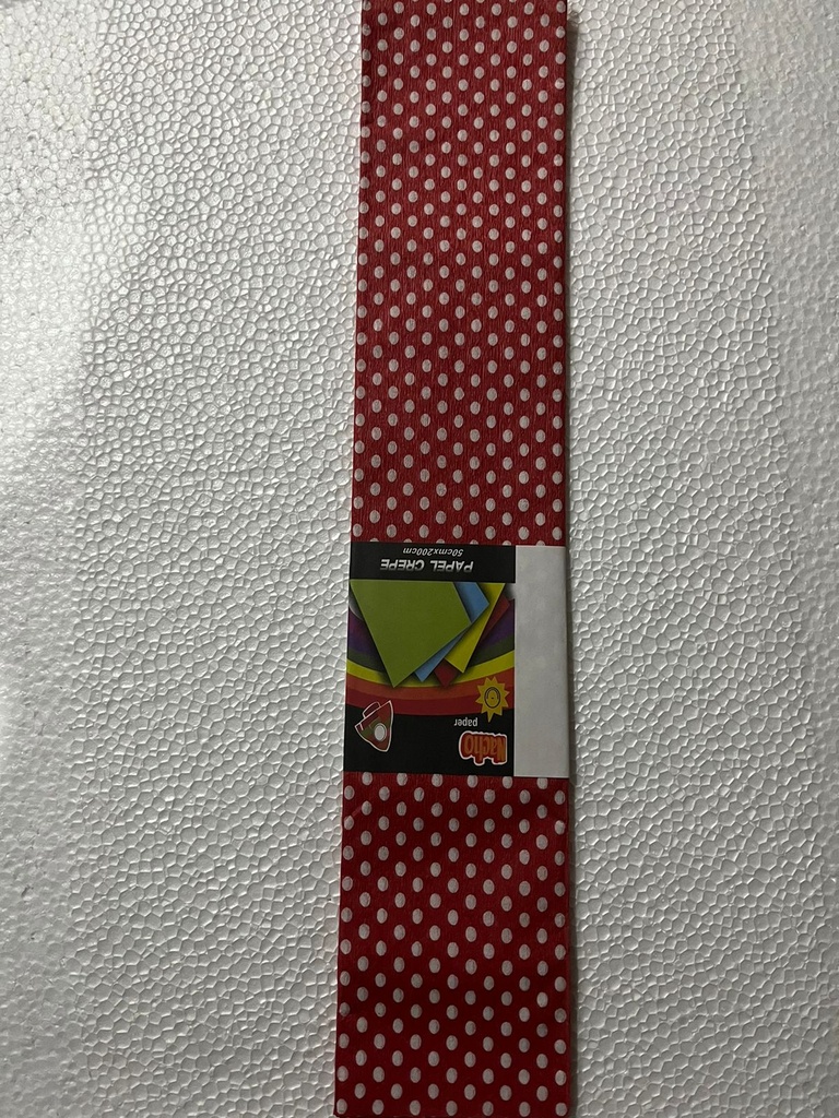 PAPEL CREPE NACHO PAPER DECORADO FONDO ROJO Y BOLITAS