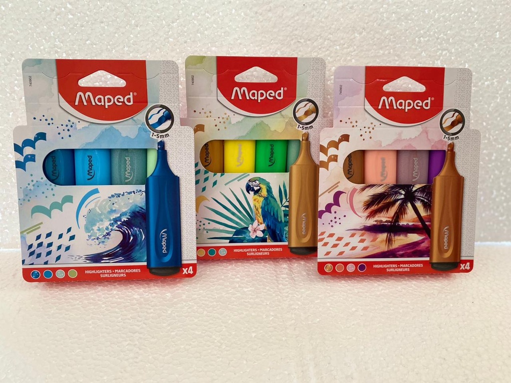 RESALTADOR MAPED TEMAS ESTUCHE X4 COLORES
