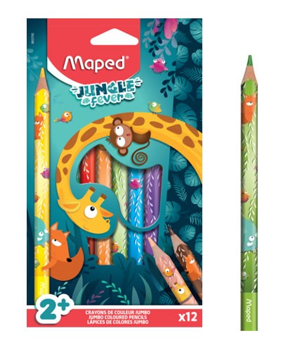 CRAYON DE MADERA MAPED 863700 JUNGLE JUMBO 12 COLORES