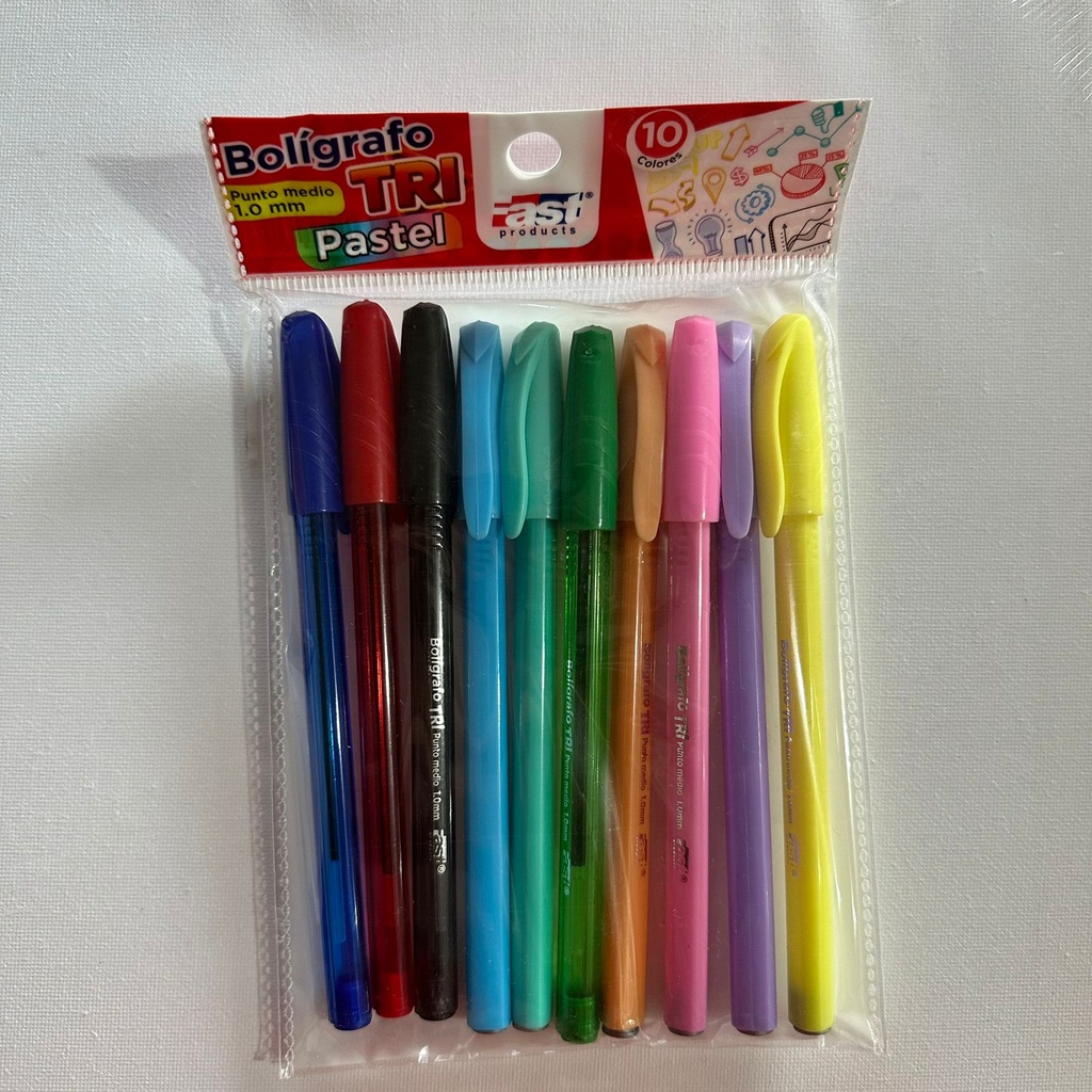 BOLIGRAFO FAST TRI PASTEL/FASHION 1.0MM 10 COLORES