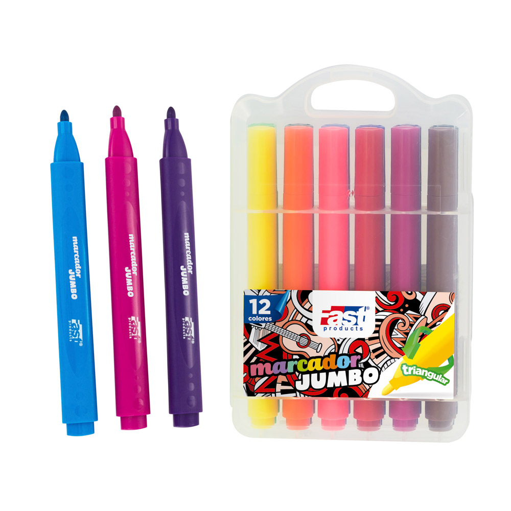 MARCADOR FAST ESTUCHE JUMBO TRIANG. 12 COLORES