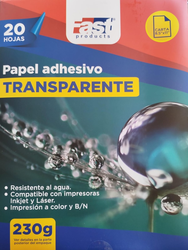 PAPEL ADHESIVO FAST TRANSPARENTE 230GR (CX20)
