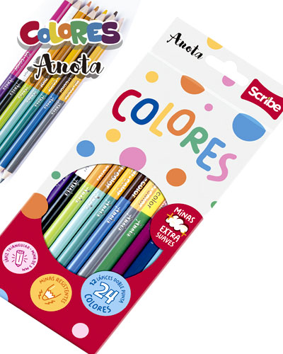 [DIST03432] CRAYON DE MADERA SCRIBE ANOTA DOBLE PUNTA 12 COL
