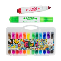 MARCADOR FAST ESTUCHE C/SELLOS 12 COLORES