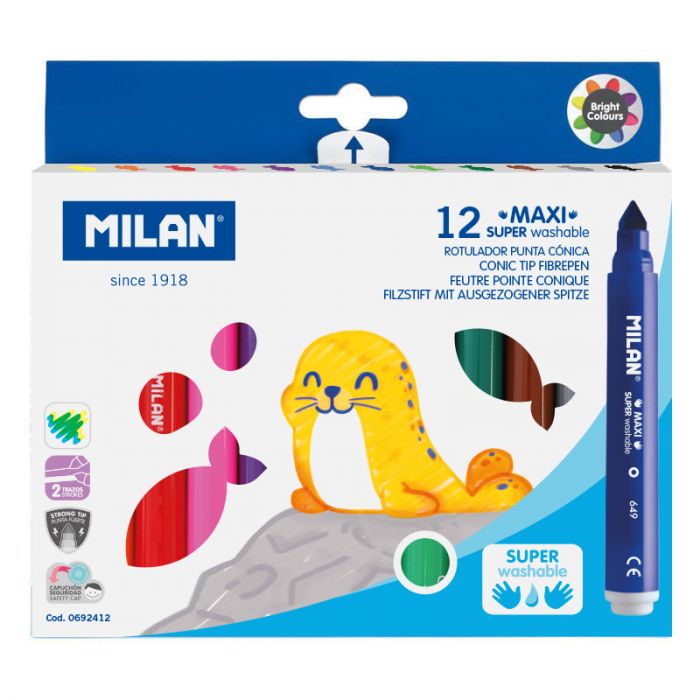 MARCADOR MILAN JUMBO SUPER LAVABLE 12 COL.