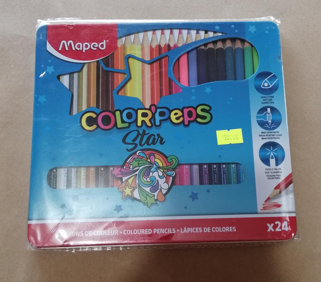 CRAYON DE MADERA MAPED 832016 LARGO TRIANG. C/METAL 24 COLORES