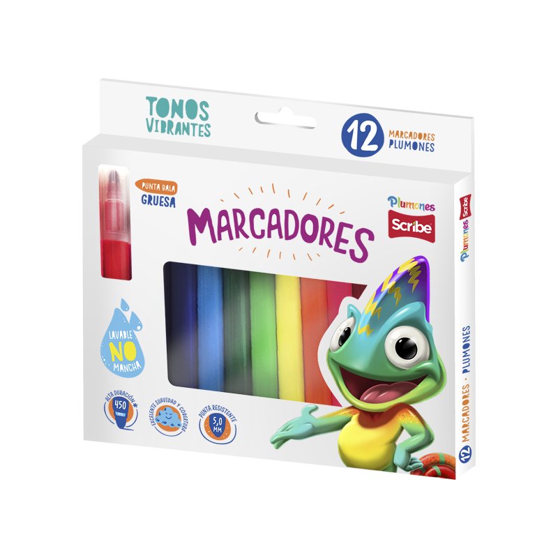 MARCADOR EN ESTUCHE SCRIBE JUMBO 12 COLORES