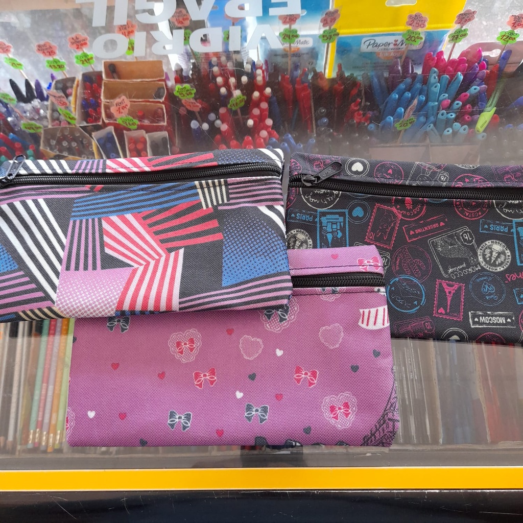 PORTA LAPICES TELA ECONOMICO 1 ZIPPER ESTAMPADO