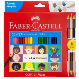 CRAYON MADERA FABER CASTELL 120124 LARGO TRIAN. 24 COLORES + 3 BI
