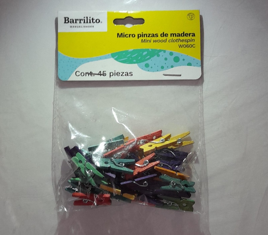GANCHO DE ROPA BARRILITO P/MANUALIDADES COLORES SURTIDOS(BX45)