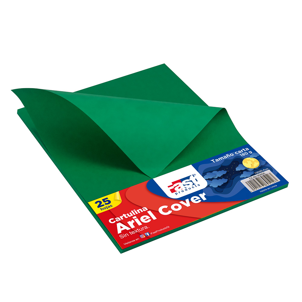 [DIST02069] HOJA ARIEL COVER CARTA 180GRS. COLOR VERDE (PX25)