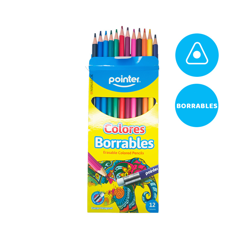 CRAYON DE MADERA POINTER PASTEL BORRABLE 12 COL.