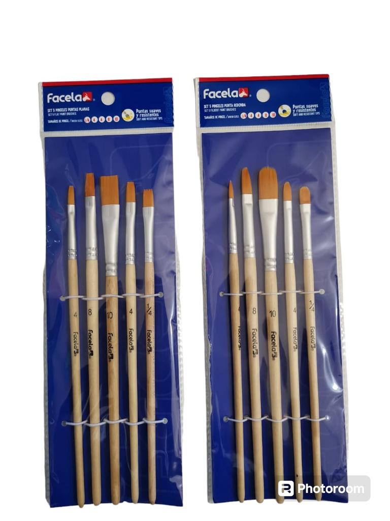 SET PINCEL FACELA REDON/CUAD 5 PZS