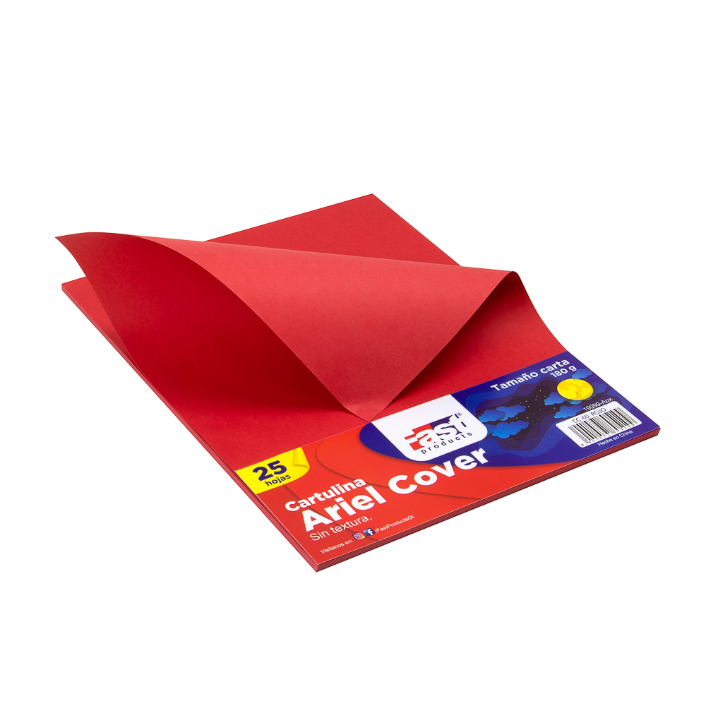 HOJA ARIEL COVER CARTA 180GRS. COLOR ROJO (PX25)