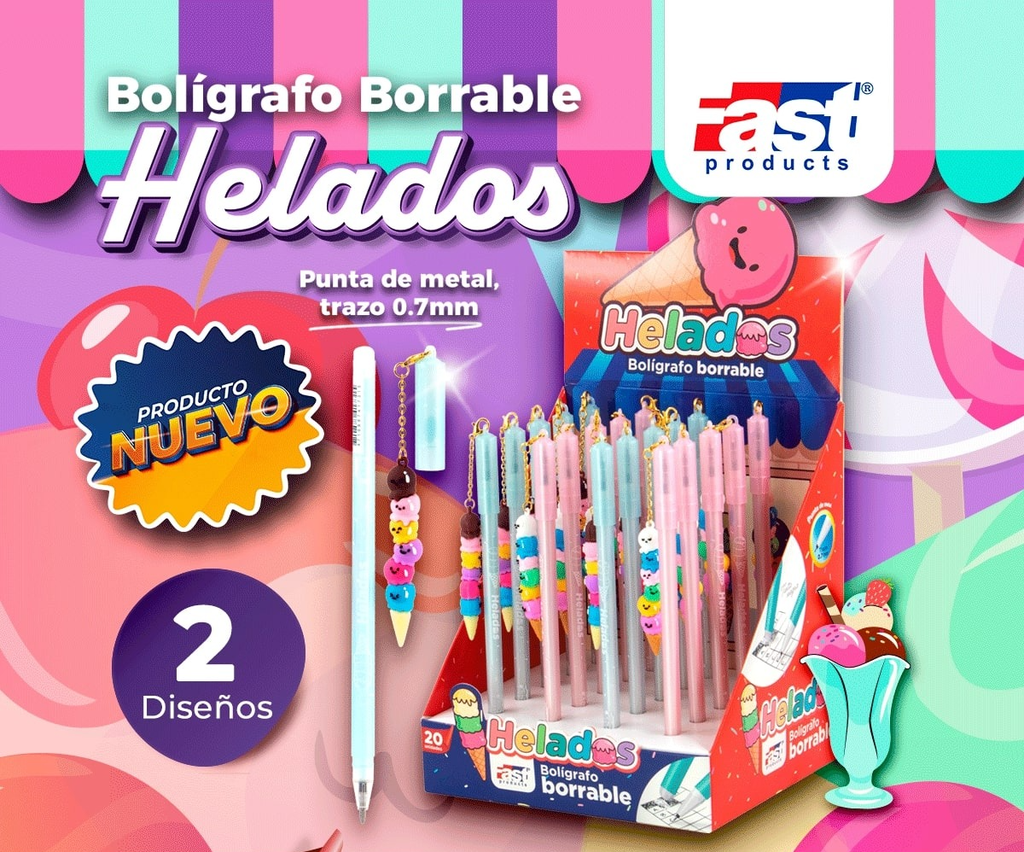 BOLIGRAFO FAST BORRABLE HELADOS CX20