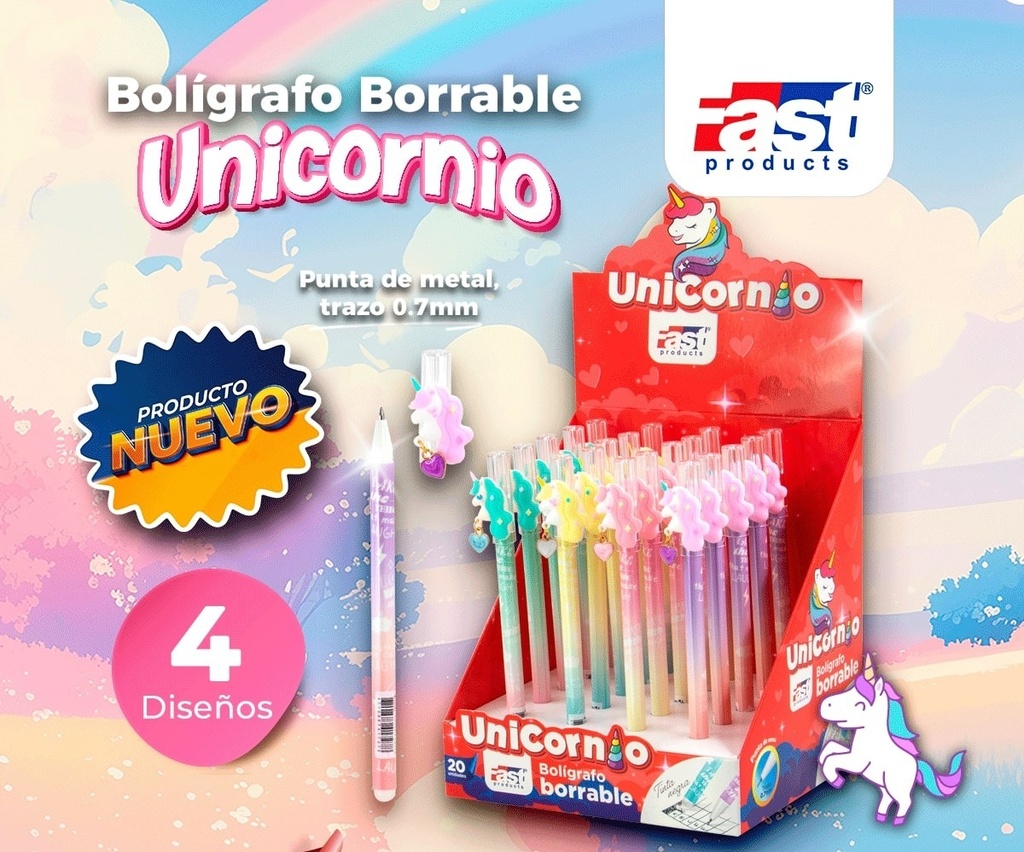 BOLIGRAFO FAST BORRABLE UNICORNIOS CX20