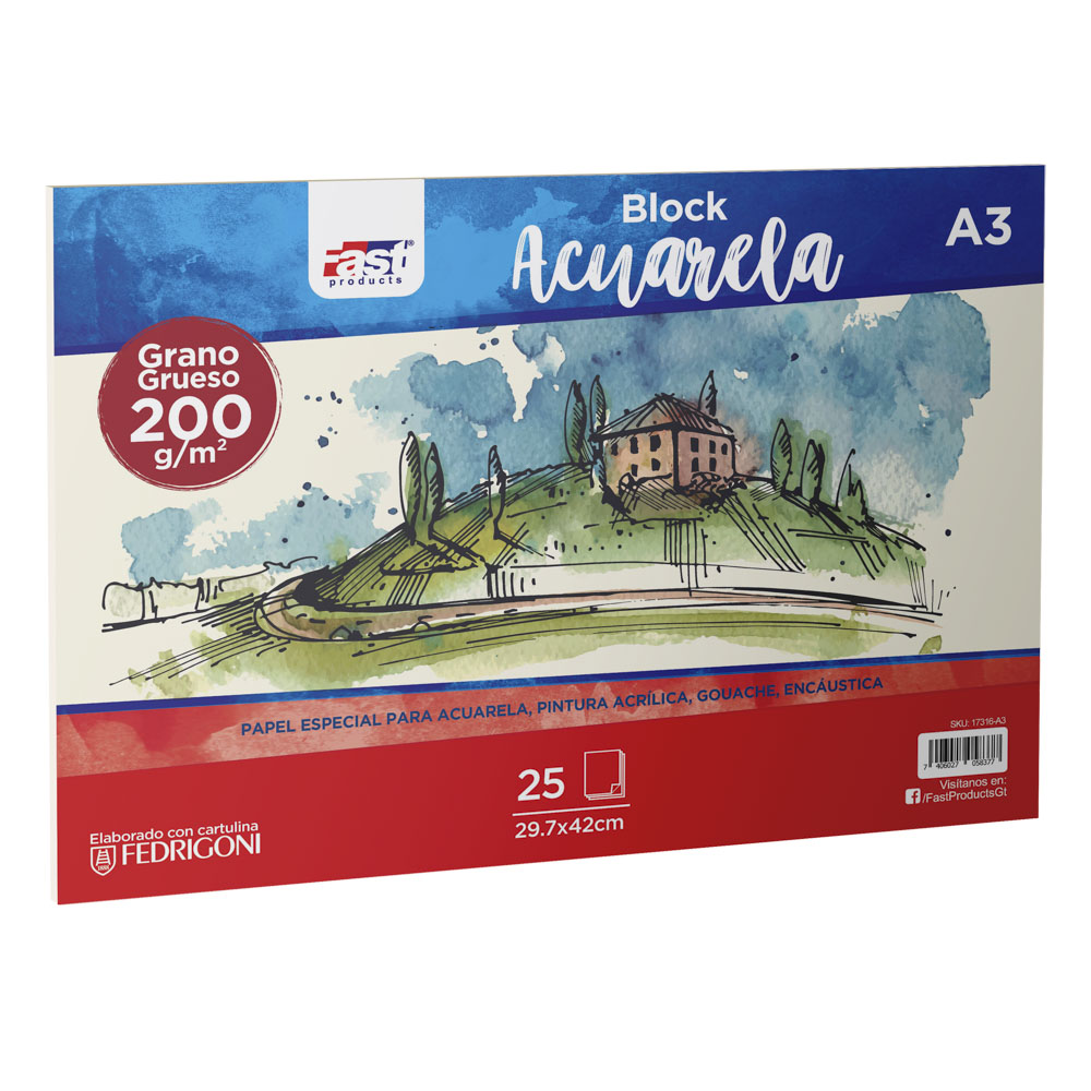 BLOCK ACUARELA FAST 200GR. 25H GRANO GRUESO A-3