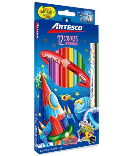 CRAYON DE MADERA ARTESCO 16311011 MINA 4mm. 12 COL