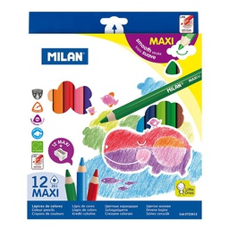 [DIST03881] CRAYON DE MADERA MILAN LARGO JUMBO TRIANG. 12 COLORES