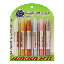 [DIST04138] CRAYONES BARRILITO PINTA CARITAS 6 COL. METALICOS